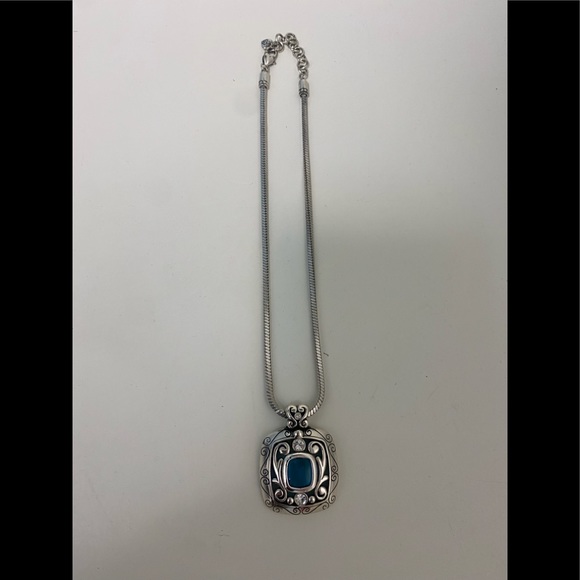 BRIGHTON SILVER CHAIN NECKLACE WITH BLUE STONE/SILVER PENDANT - Picture 1 of 6